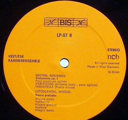 BIS LP-87 - Quintet Op. 39 / Sinfonietta Op. 1 / Dance Preludes - Image 3