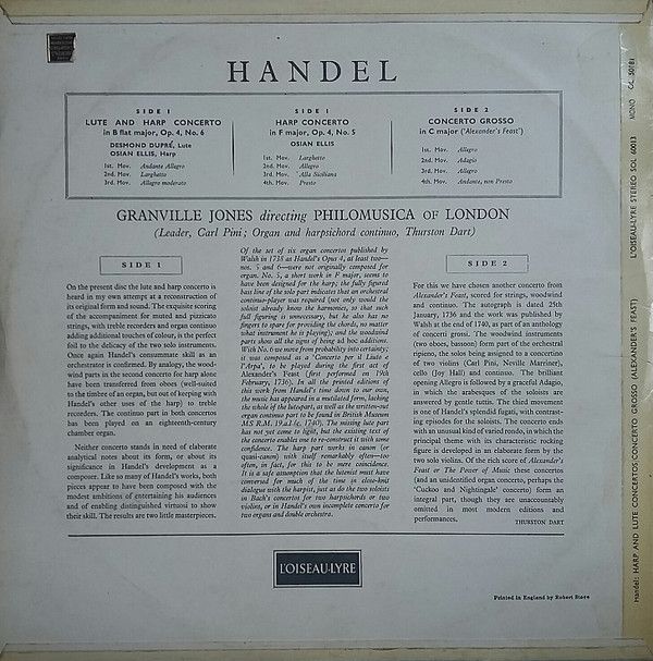 L'Oiseau-Lyre SOL 60013 - Concerto For Harp And Lute In B Flat, - Image 2