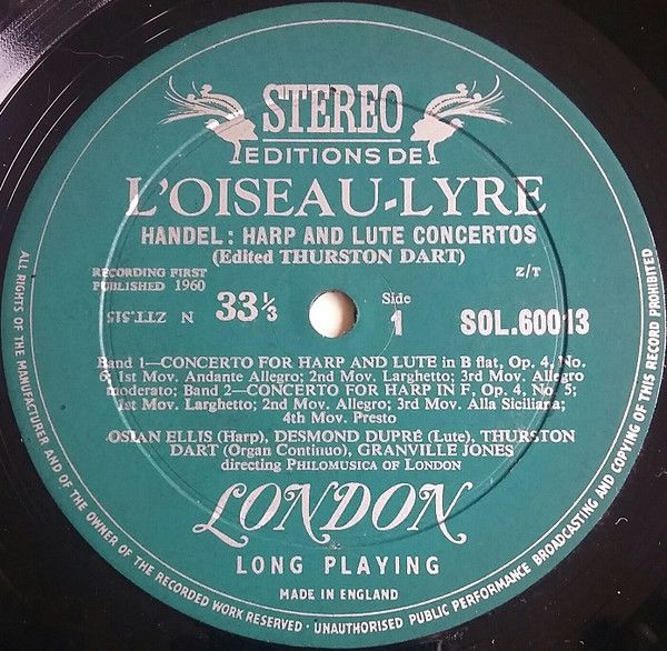 L'Oiseau-Lyre SOL 60013 - Concerto For Harp And Lute In B Flat, - Image 3