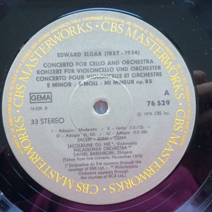 CBS Masterworks 76529 - Cello Concerto, Op. 85 / Enigma" Variati - Image 3