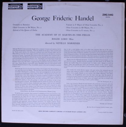 Argo ZRG 5442 - Concertos For Oboe And Strings - Image 2