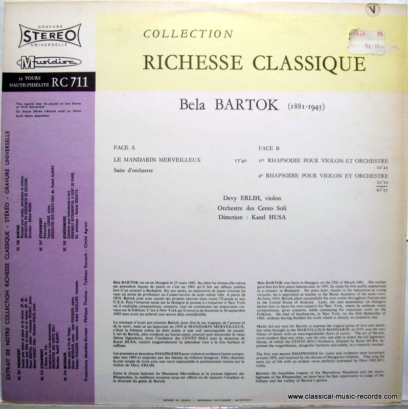 Musidisc 30 RC 711 - Le Mandarin Merveilleux - 1e Et 2e Rhapsodi - Image 2