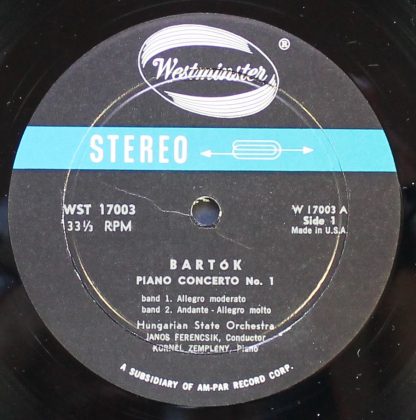 Westminster WST 17003 - Bartok: Piano Concerto No. 1, Piano Conc - Image 3