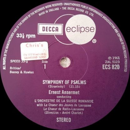 Decca Eclipse ECS 820 - Symphony Of Psalms / Symphony In Three M - Image 3