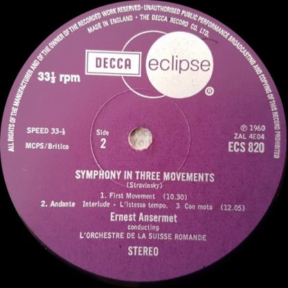 Decca Eclipse ECS 820 - Symphony Of Psalms / Symphony In Three M - Image 4