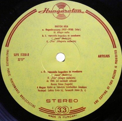 Hungaroton SLPX 11350 - Violin Concerto 1937-1938 · Rhapsody No - Image 6