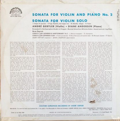 Supraphon SUA 10481 - Violin Sonatas: Sonata For Violin And Pian - Image 2