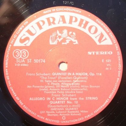 Supraphon SUA ST 50174 - Quintet In A Major, Op. 114 "Die Forell - Image 2