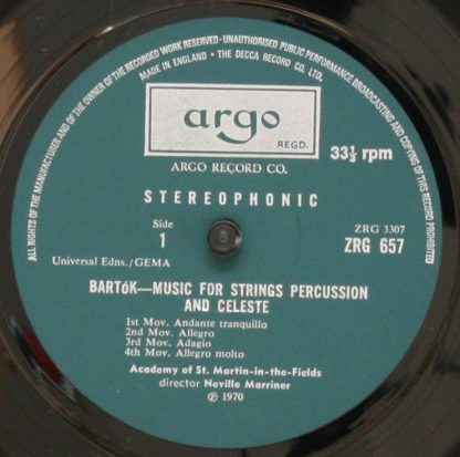 Argo ZRG 657 - Music For Strings Percussion And Celeste / Divert - Image 3