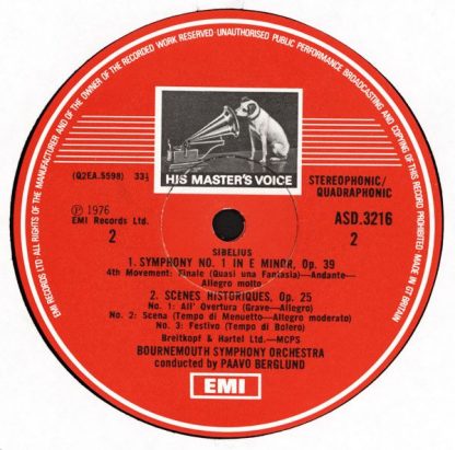 His Master's Voice ASD 3216 - Symphony No. 1 / Scènes Historique - Image 4