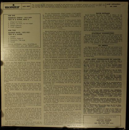Monitor Records (2) MC 2069 - Trio In A Minor / Trio In G Minor - Image 2