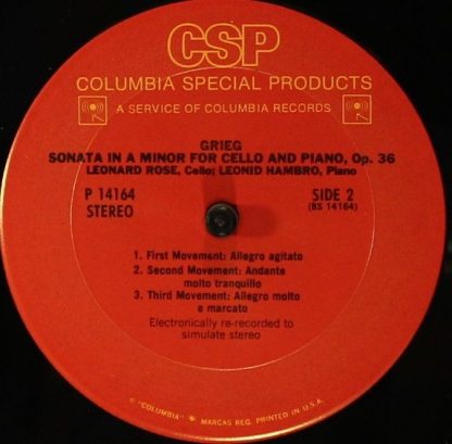 Columbia Special Products P 14164 - Sonata In A Major For Cello - Image 4