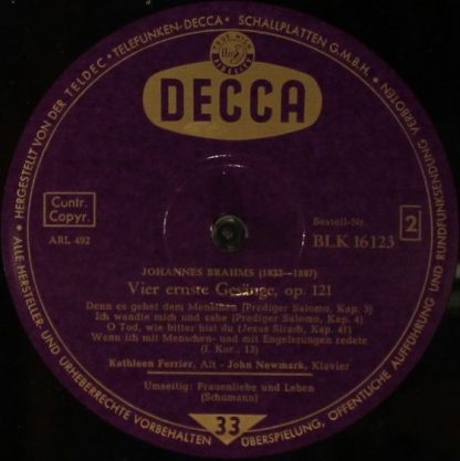 DECCA BLK 16123 - Frauenliebe Und Leben, Op. 42 / Vier Ernste Ge - Image 4