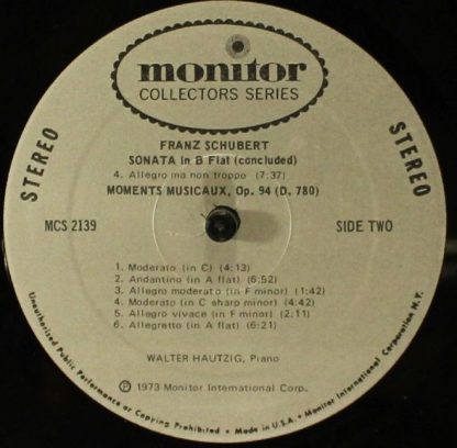 Monitor Records (2) MCS 2139 - Piano Sonata in B Flat / Moments - Image 4