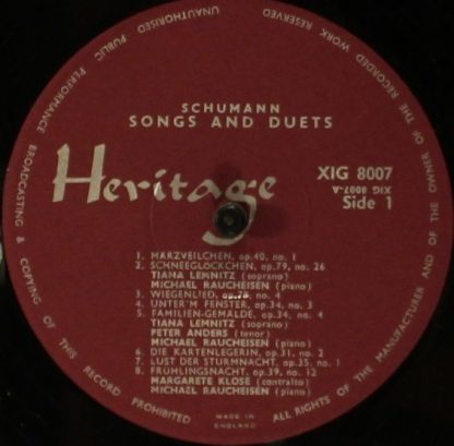 Heritage (5) XIG 8007 - Schubert And Schumann - Songs And Duets - Image 4