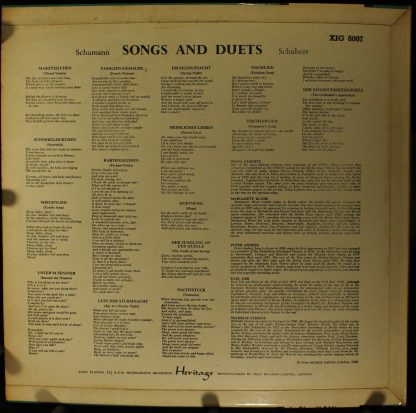 Heritage (5) XIG 8007 - Schubert And Schumann - Songs And Duets - Image 2