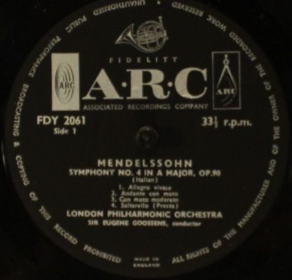 Fidelity Arc Records FDY 2061 - Italian Symphony / Symphony No.3 - Image 3