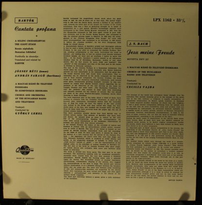 Qualiton LPX 1162 - Cantata Profana / Jesu, Meine Freude  BWV 22 - Image 2