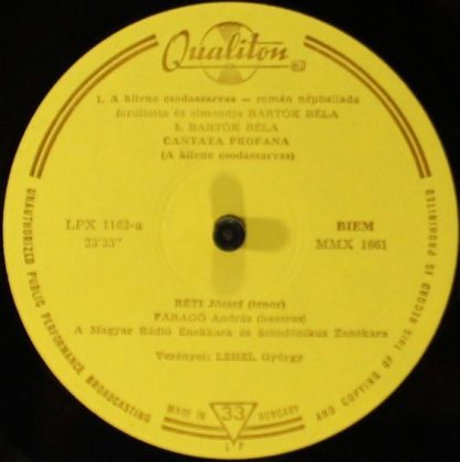 Qualiton LPX 1162 - Cantata Profana / Jesu, Meine Freude  BWV 22 - Image 3