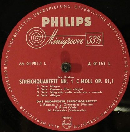 Philips A 01151 L - Streichquartett Nr. 1 C-Moll Op. 51,1 / Stre - Image 3