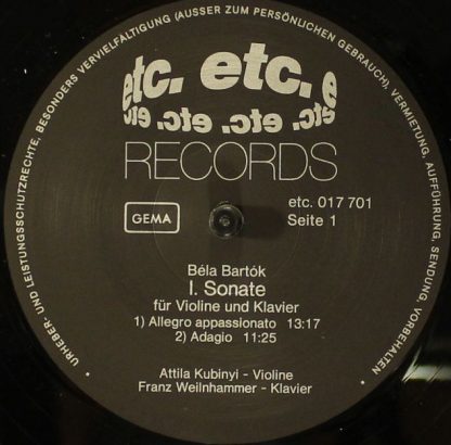 Etc. Records 017 701 - I. Sonate Für Violine Und Klavier / II. S - Image 3
