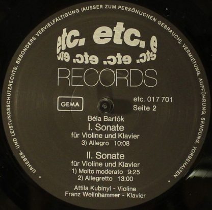 Etc. Records 017 701 - I. Sonate Für Violine Und Klavier / II. S - Image 4
