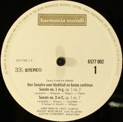 Harmonia Mundi 6577 002 - 4 Sonates Voor Blokfluit En Basso Cont - Image 4