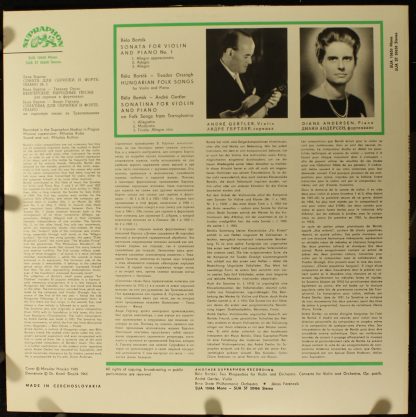Supraphon SUA 10650 - Sonata No. 1 / Sonatina / Hungarian Folk S - Image 2