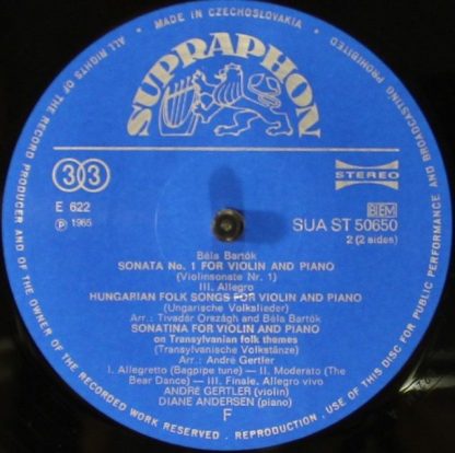 Supraphon SUA 10650 - Sonata No. 1 / Sonatina / Hungarian Folk S - Image 3