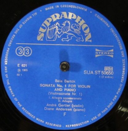 Supraphon SUA 10650 - Sonata No. 1 / Sonatina / Hungarian Folk S - Image 4