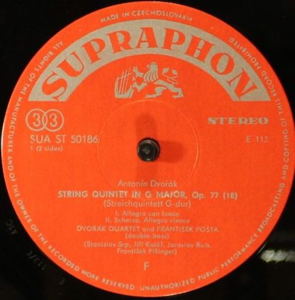 Supraphon SUA ST 50186 - String Quintet In G Major - Image 3