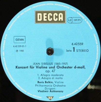 DECCA 6.42559 - Violin Concerto, Op. 47 · Two Serious Melodies, - Image 3
