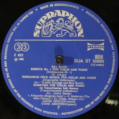 Supraphon SUA 10650 - Sonata No. 1 / Sonatina / Hungarian Folk S - Image 3