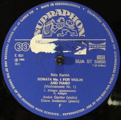 Supraphon SUA 10650 - Sonata No. 1 / Sonatina / Hungarian Folk S - Image 4