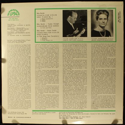 Supraphon SUA 10650 - Sonata No. 1 / Sonatina / Hungarian Folk S - Image 2