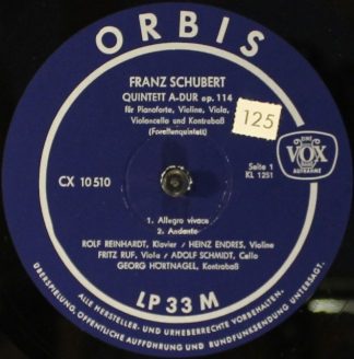 Orbis KL 1251 - Quintett A-Dur Op. 114 Für Pianoforte, Violine,