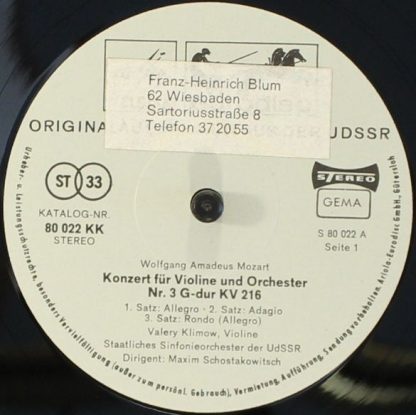 Eurodisc 80 022 KK - Violinkonzert G-Dur KV 216 / Violinkonzert - Image 3