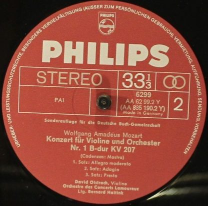 Philips 6299 - Violinkonzert D-Dur / Violinkonzert Nr. 1 B-Dur K - Image 4