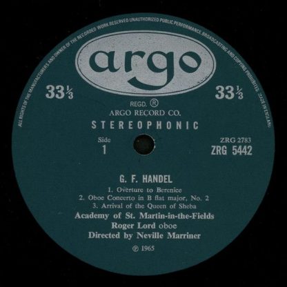 Argo ZRG 5442 - Concertos For Oboe And Strings - Image 3