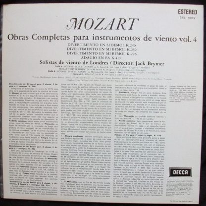 DECCA SXL 6052 - Obras Completas Para Instrumentos De Viento Vol - Image 2