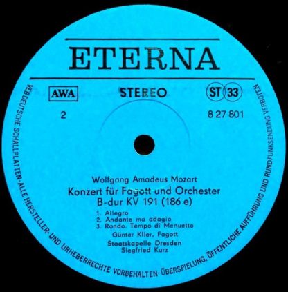 Eterna 8 27 801 - Klarinettenkonzert A-dur KV 622, Fagottkonzert - Image 4