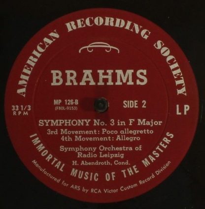 American Recording Society MP 126 - Brahms: Symphonie Nr. 3 In F - Image 3
