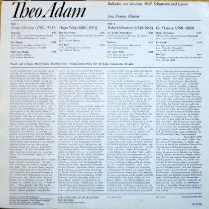 Eterna 8 27 073 - Theo Adam singt Balladen von Schubert ‧ Wolf ‧ - Image 2