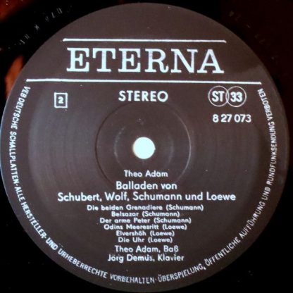Eterna 8 27 073 - Theo Adam singt Balladen von Schubert ‧ Wolf ‧ - Image 4