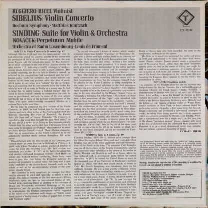 Turnabout QTV 34722 - Works For Violin - Sibelius Violin Concert - Image 2