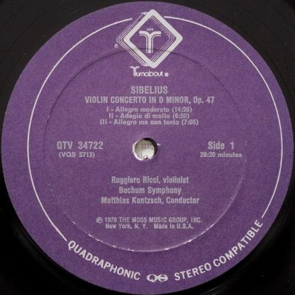 Turnabout QTV 34722 - Works For Violin - Sibelius Violin Concert - Image 3