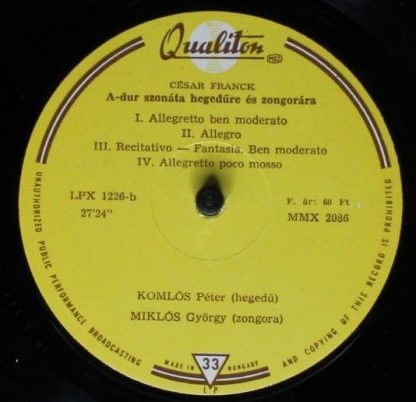 Qualiton LPX 1226 - Sonata For Violin And Piano In A Major / Son - Image 4