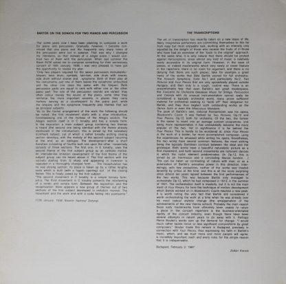 Hungaroton SLPX 12400 - Bartók: Sonata For Two Pianos And Percus - Image 3