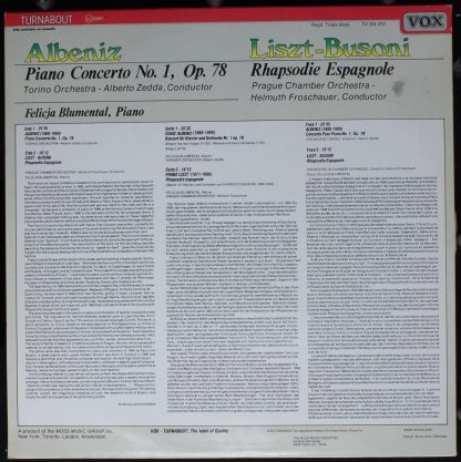 VOX/Turnabout TV 334 372 - Piano Concerto No. 1 / Rhapsodie Espa - Image 2