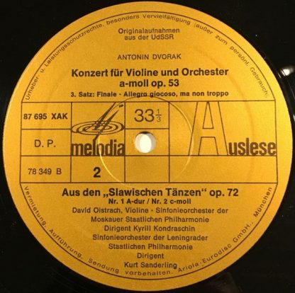 Eurodisc 87 695 XAK - Violinkonzert Op. 53 / Slawische Tänze Op. - Image 4